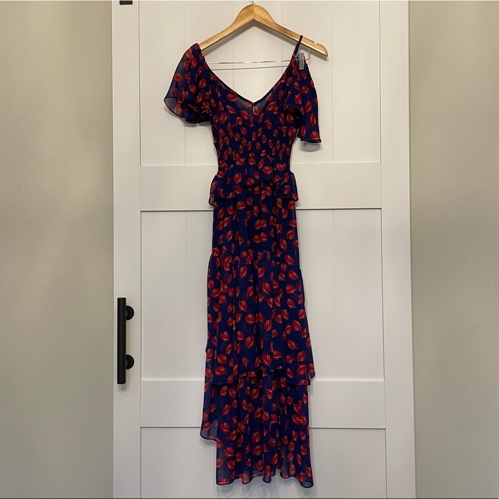 NWT MISA LOS ANGELES Blue Leaf Print Layered Tiered Ruffle Asymmetrical Dress - Picture 8 of 10